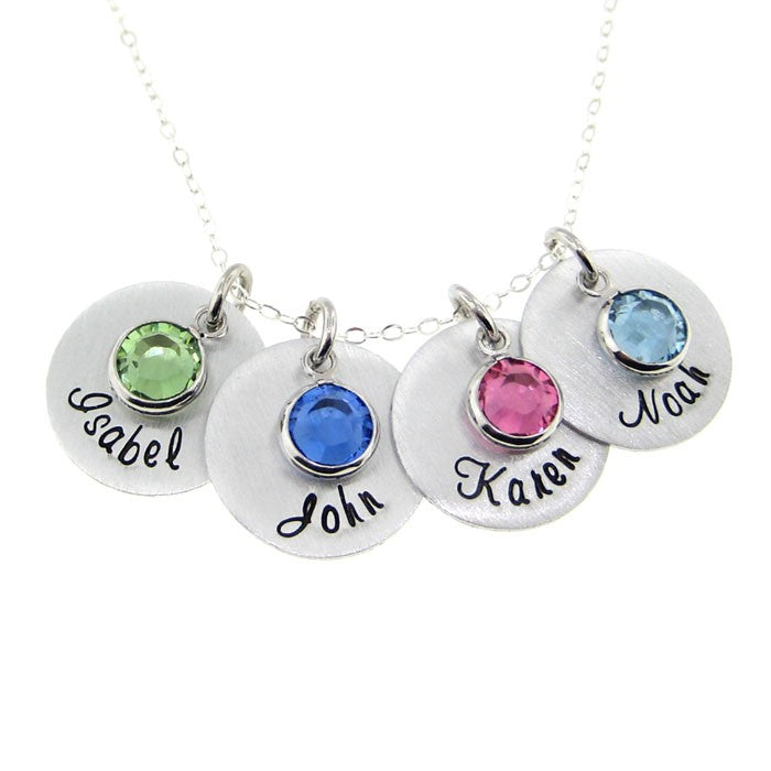 Mother's Birthstone Necklace - Engraved Gemstone Bar Pendants