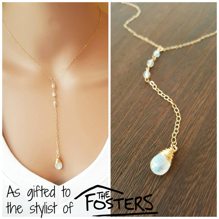 Gifted to The Fosters, Season 4 – Moonstone Gold Fill Lariat Necklace