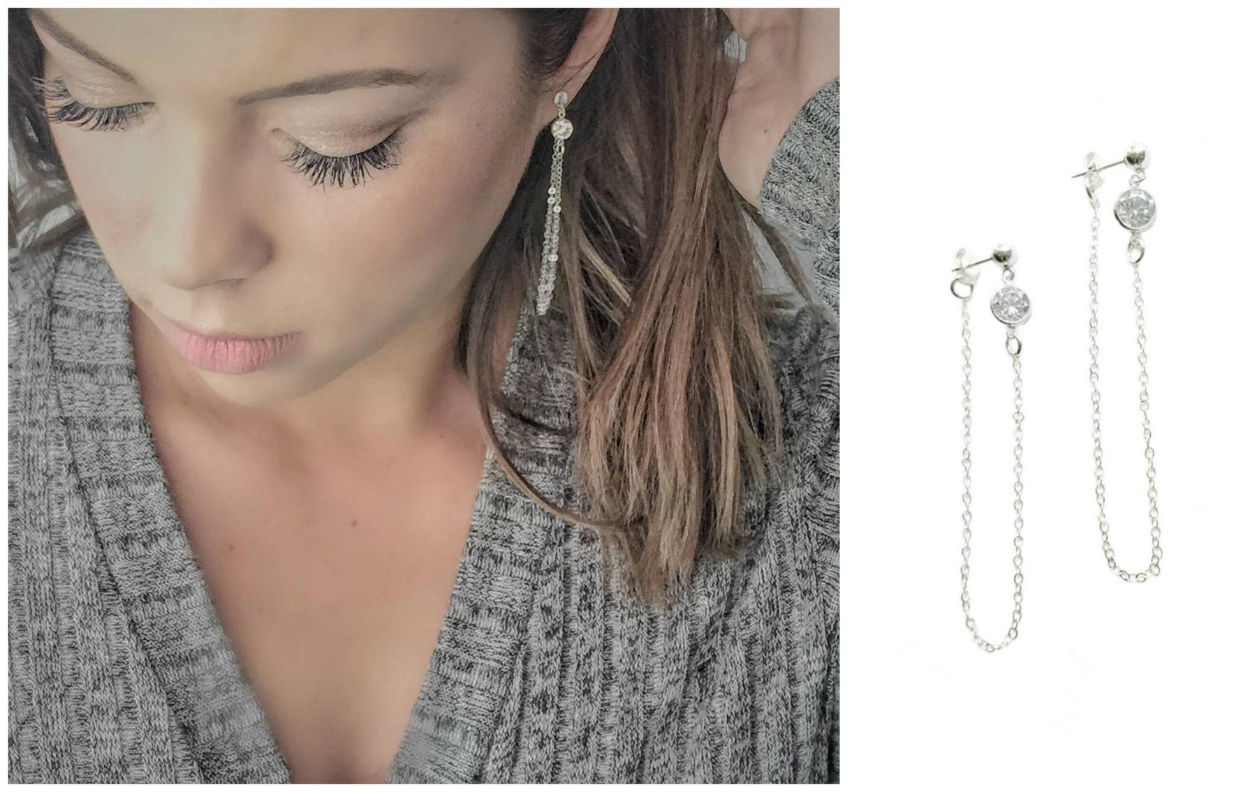 Gifted to Victoria Lynn (YouTuber) – Sparkling Chain CZ Loop Earrings