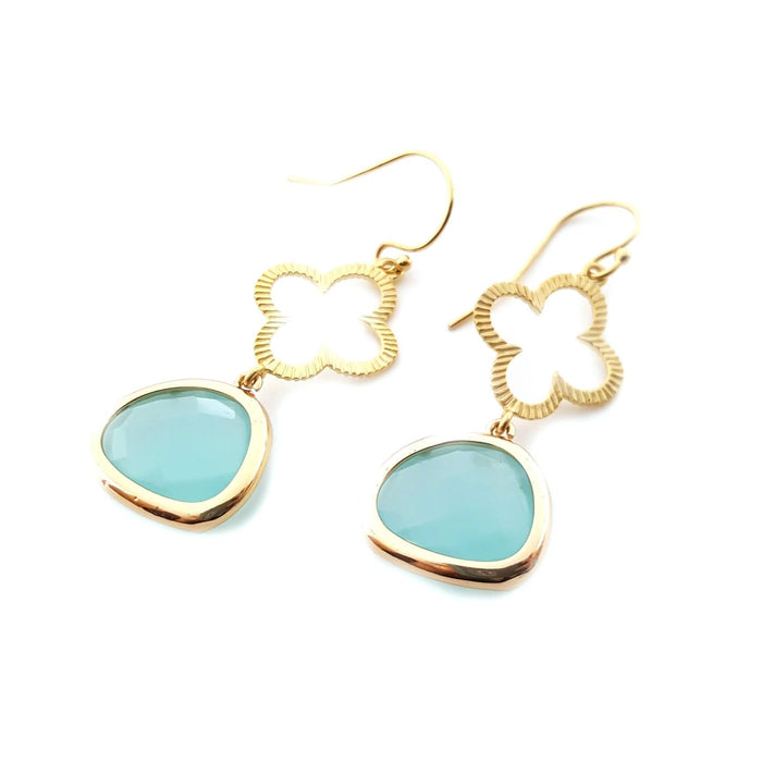 Jane The Virgin (The CW), Season 4 – Gold & Aqua Chalcedony Clover Earrings