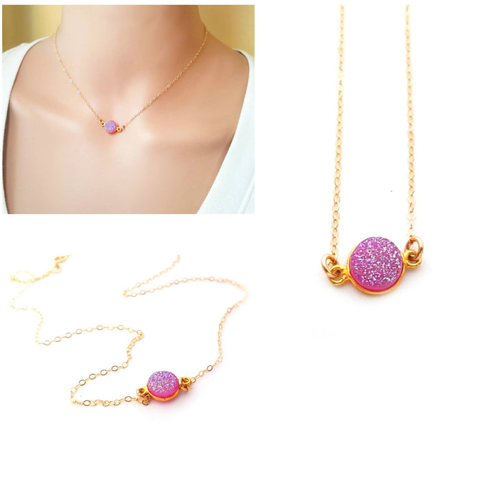 Fabiola (FabFashionReviews, YouTube) – Hot Pink Druzy Choker in 14k Gold Fill