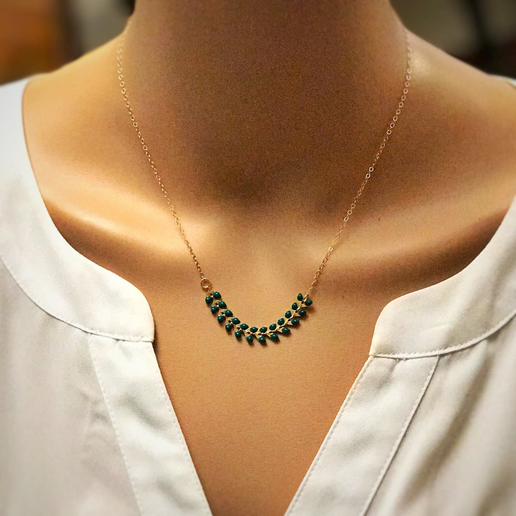 Arrow (The CW), 2017 – Green Enameled Chevron 14k Gold Fill Necklace