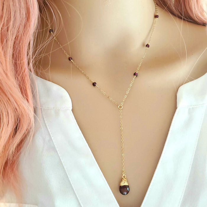 Chilling Adventures of Sabrina (Netflix, 2019) – Garnet Briolette Gold Filled Lariat Necklace