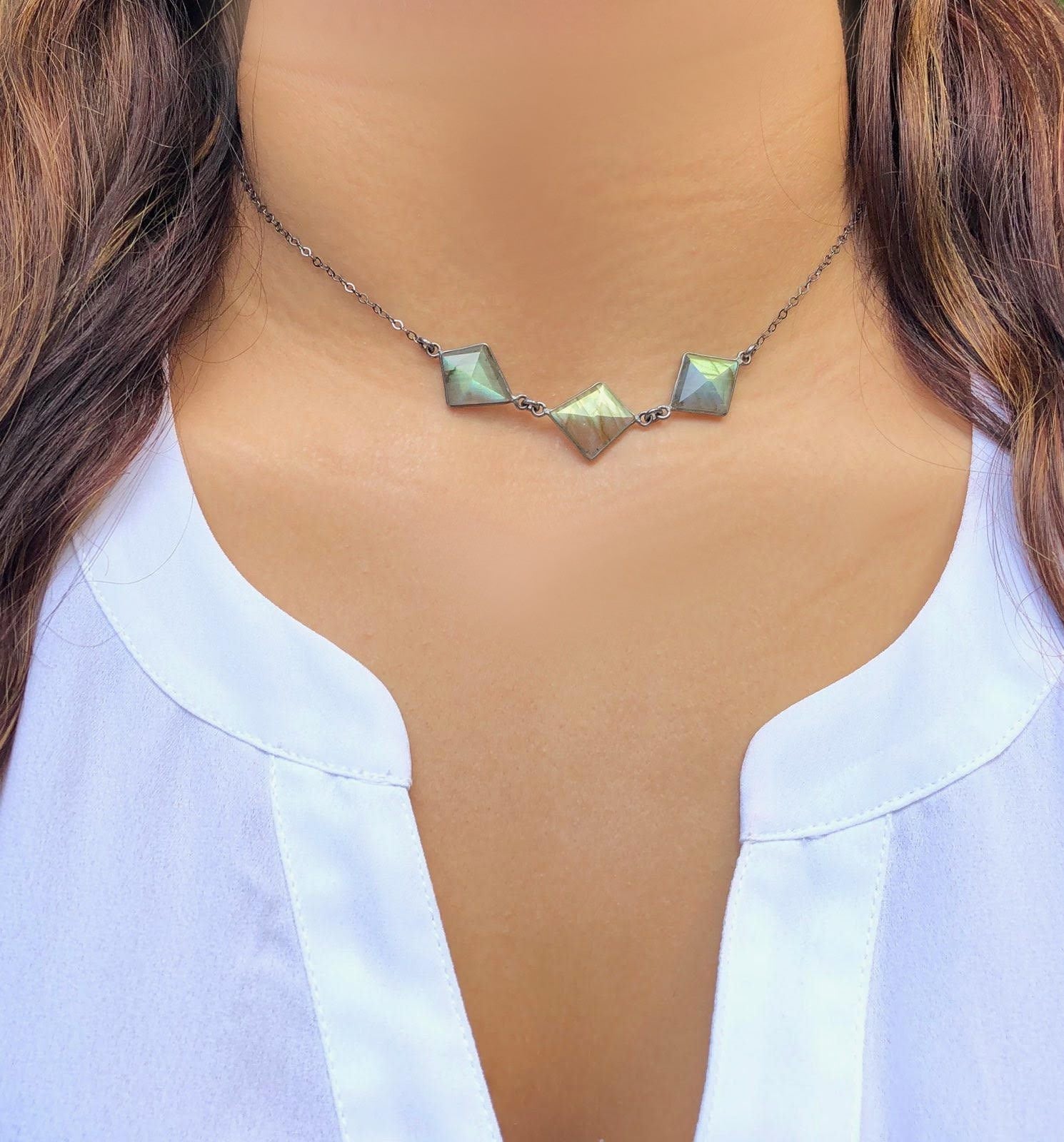 Legacies Season 1 Submission – Oxidized Ruby Earrings & Labradorite Choker (2019)