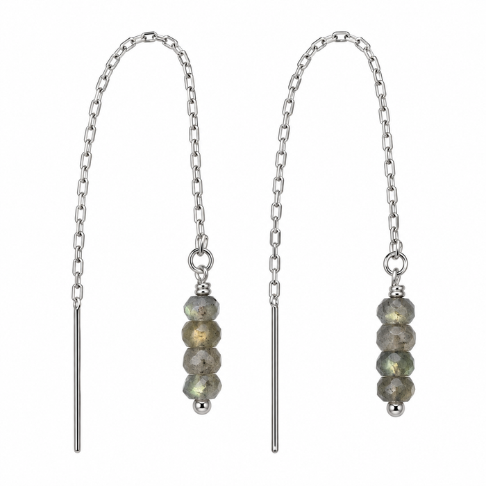 Labradorite Threader Earrings in Sterling Silver