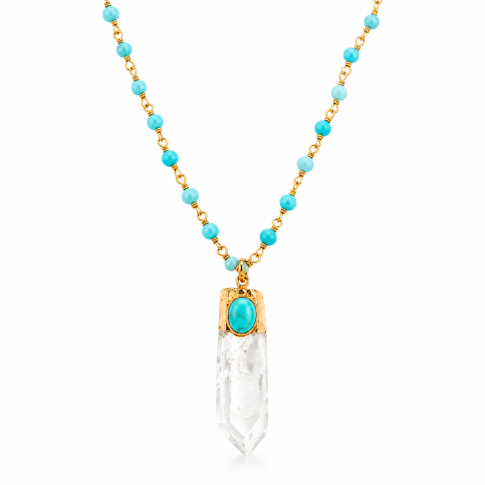 Crystal Quartz & Turquoise Long Necklace