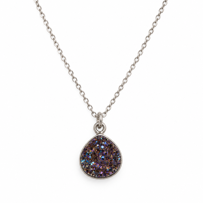 Purple Druzy Teardrop Necklace – Sterling Silver – One of a Kind
