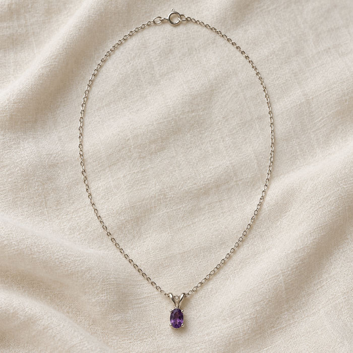Tiny Oval Amethyst Necklace in Sterling Silver