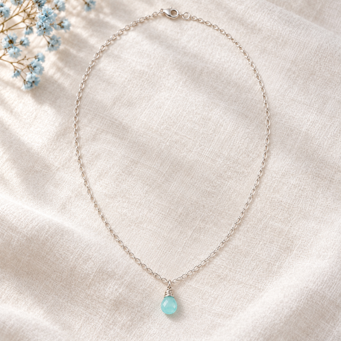 March Birthstone Necklace - Sterling Silver