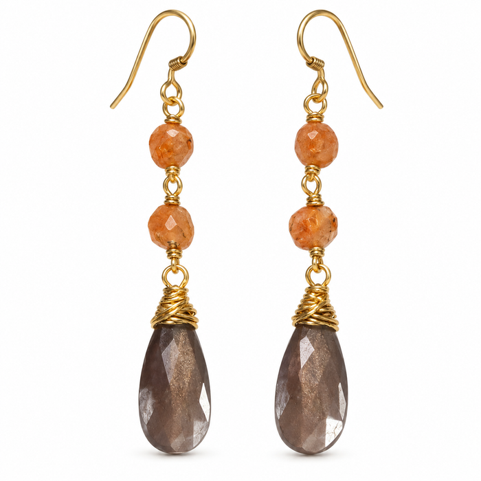 Chocolate Moonstone & Sunstone Gold Filled Earrings