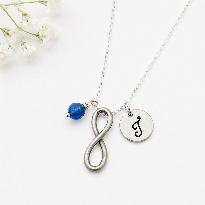 Personalized Infinity Necklace | Custom Initial & Crystal Birthstone Necklace