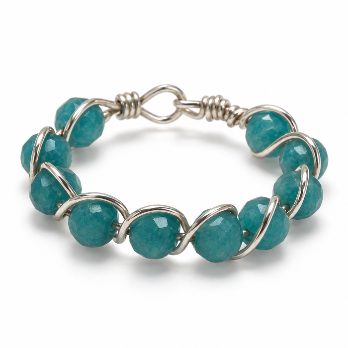 Blue Beaded Gemstone Ring in Sterling Silver