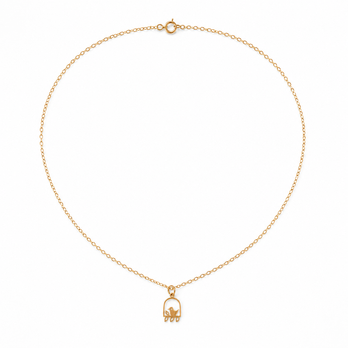 Tiny Bird on Branch Necklace | Minimalist Gold Bird Charm