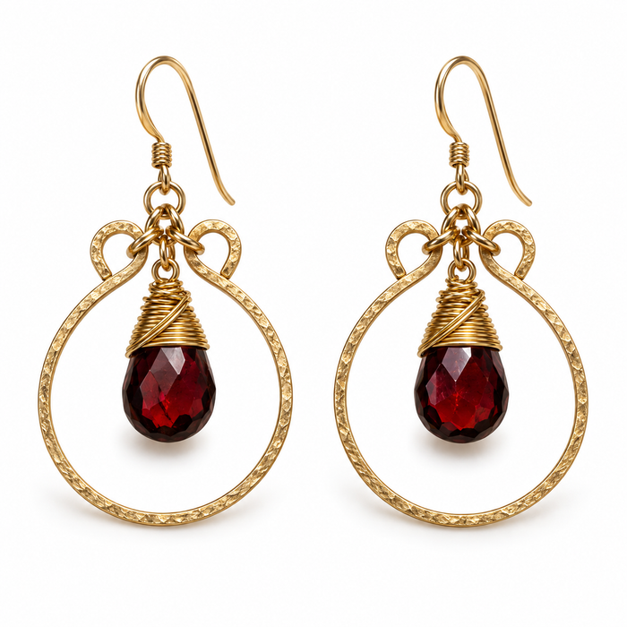Garnet Glow – Gold Filled Dangle Earrings