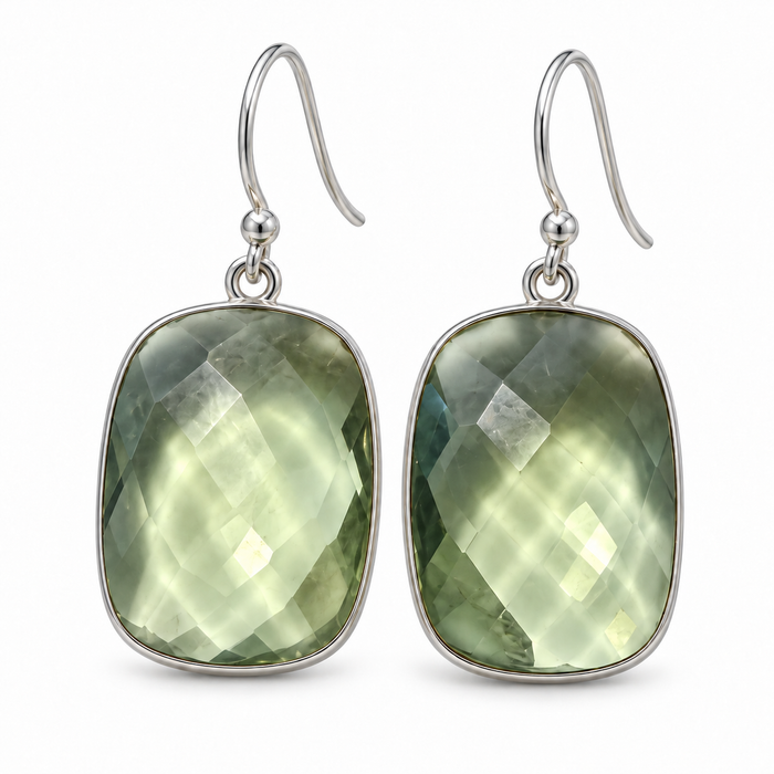 Green Amethyst Rectangle Earrings in Sterling Silver