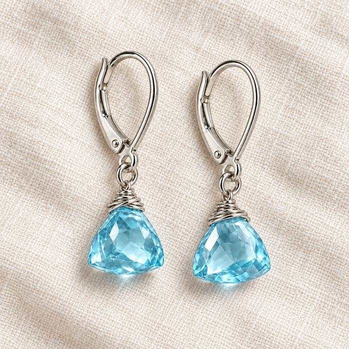 Aqua Quartz Pyramid Drop Earrings