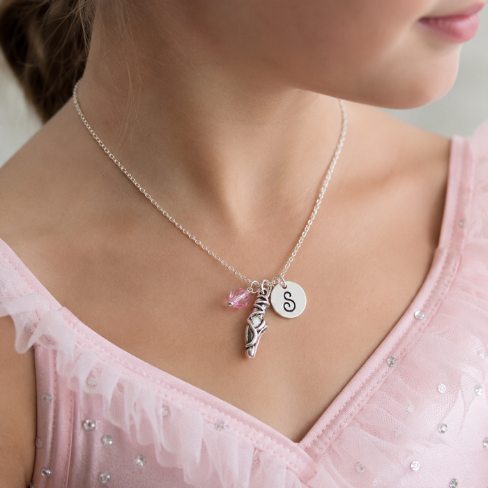 Ballet Slipper Charm Necklace – Personalized Sterling Silver Jewelry