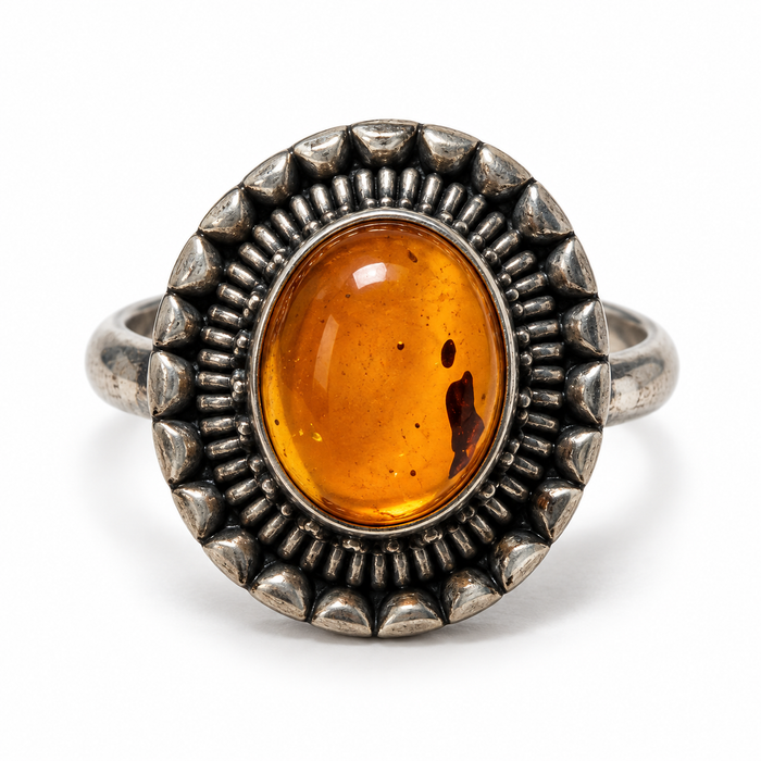 Amber & Sterling Silver Ring – Size 8
