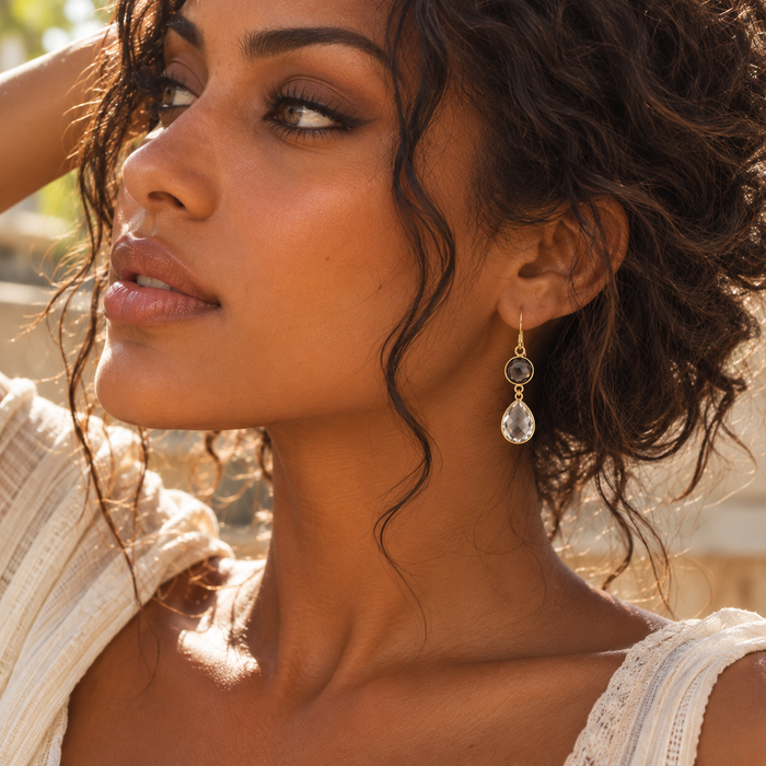 Smokey & Clear Quartz Drop Earrings – 14k Gold Filled