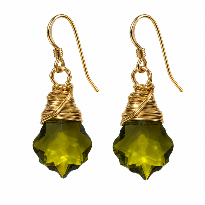 Olive Green Swarovski Baroque Crystal Earrings