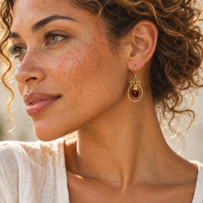 Garnet Glow – Gold Filled Dangle Earrings