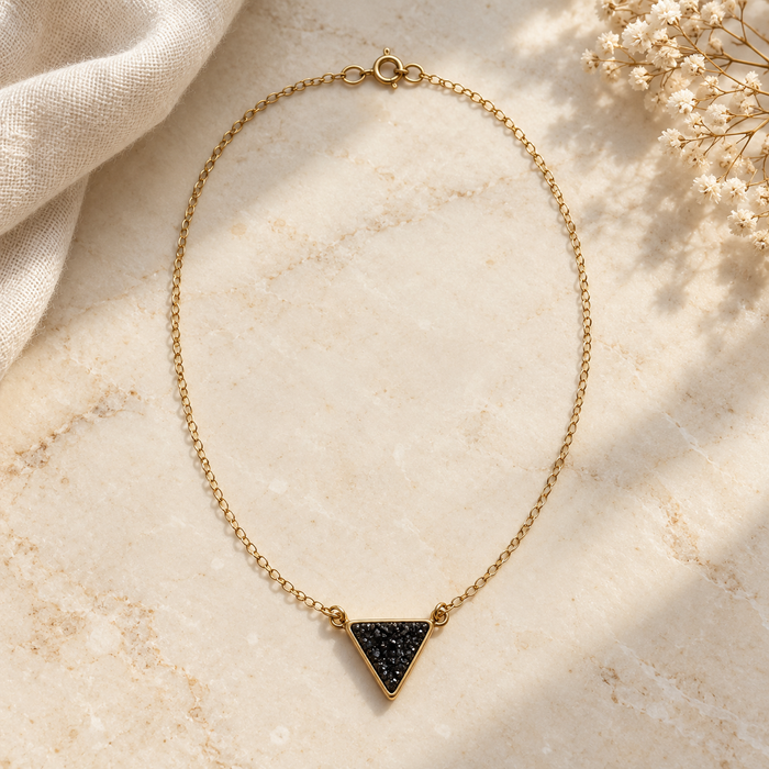 Midnight Spark – Black Druzy Triangle Necklace