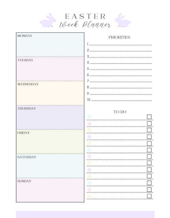 Printable Easter Planner – 40-Page Canva Template for Meals, Baskets, Egg Hunts & More