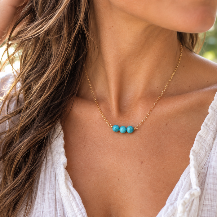 Dainty Turquoise Gemstone Choker – 14k Gold Filled, Wire Wrapped Beads, 16.5" Handmade Necklace
