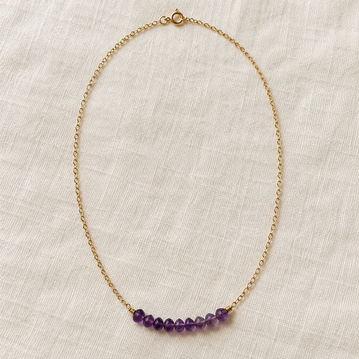Amethyst Bead Bar Necklace in Gold Fill