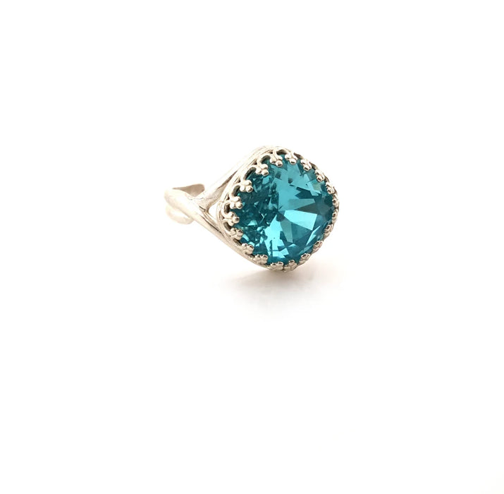 Swarovski Crystal Blue Topaz Cushion Sterling Ring