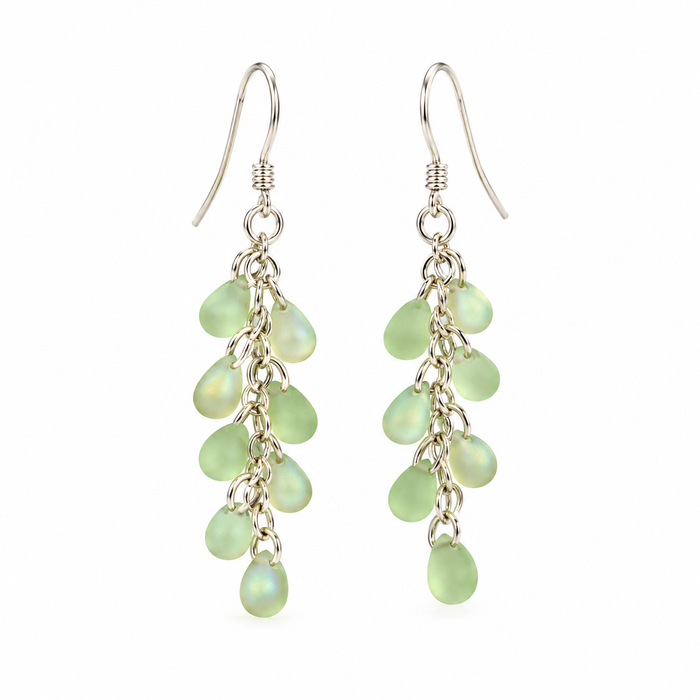 Upcycled Seaglass Cluster Earrings – Sterling Silver Hooks