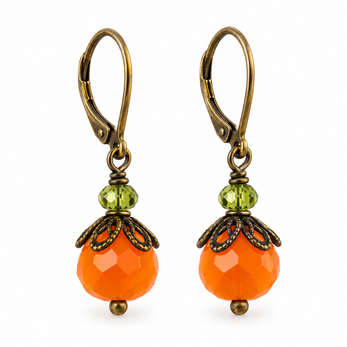 Czech Glass Pumpkin Earrings – Orange & Green Fall Earrings