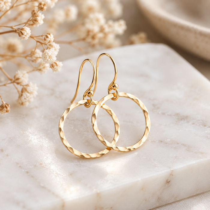 Hammered Hoop Earrings –14k Gold Filled or Sterling Silver