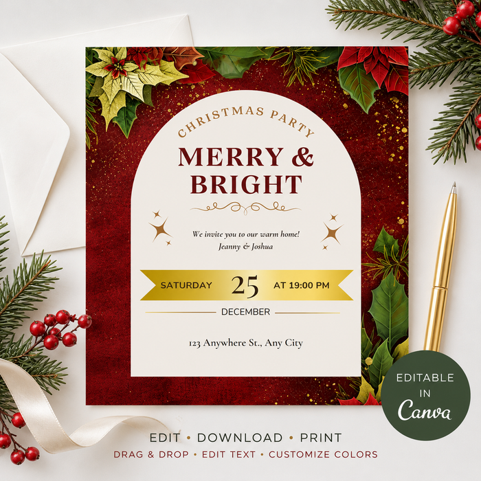 Merry & Bright Christmas Party Invitation