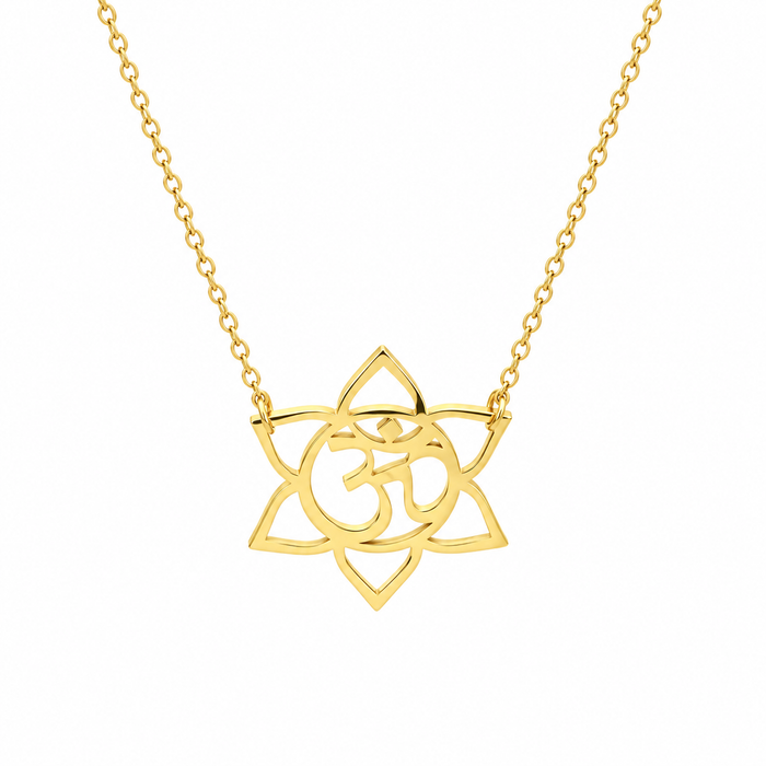 Gold Lotus Om Necklace – 14k Gold Filled