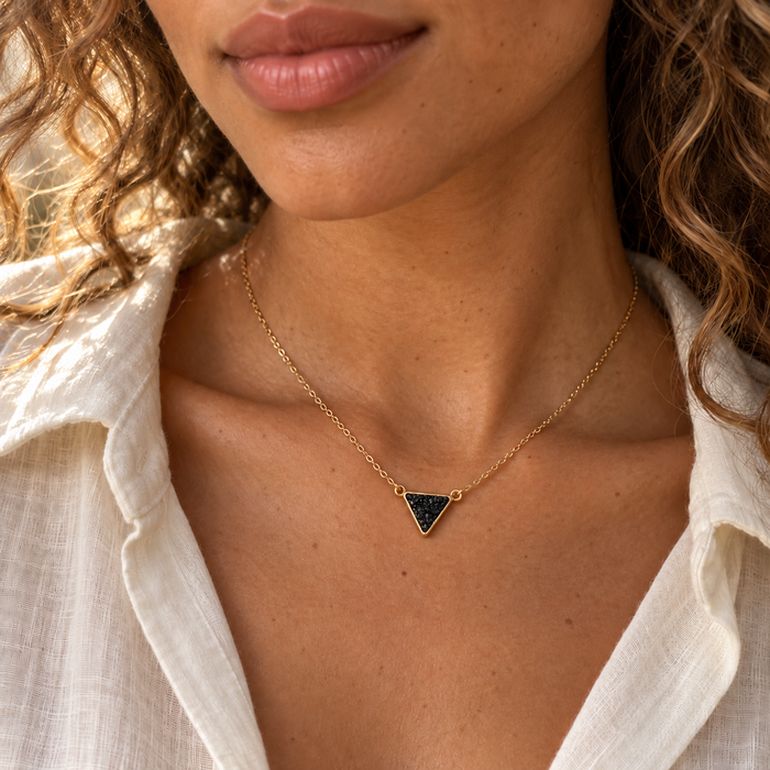 Midnight Spark – Black Druzy Triangle Necklace