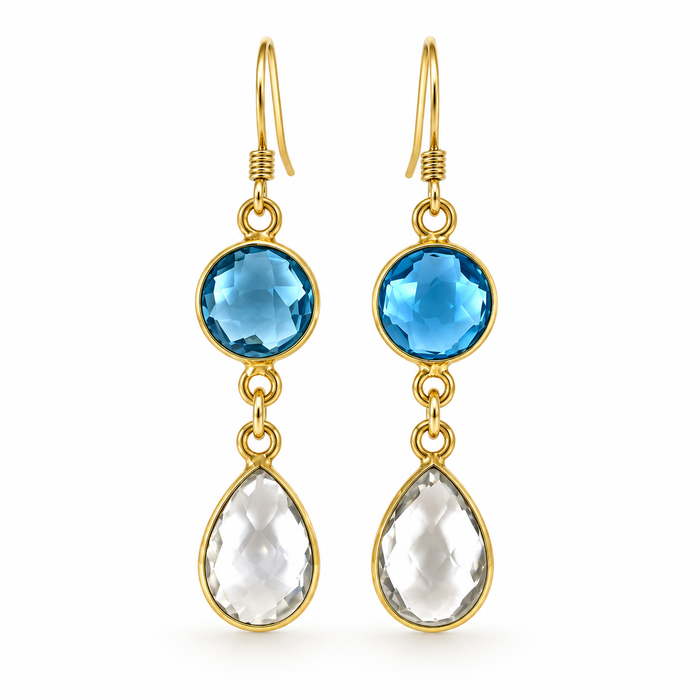 Blue & Clear Hydro Quartz Gold Filled Drop Earrings