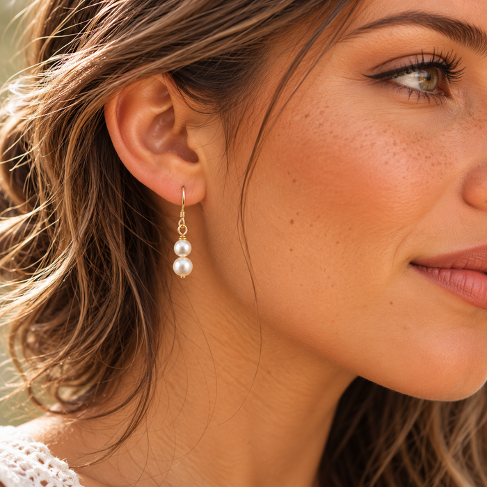 Double Freshwater Pearl Drop Earrings – Sterling Silver or 14K Gold Filled