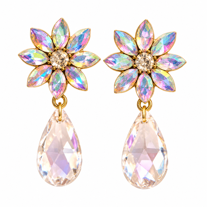 OOAK Aurora Crystal Daisy Statement Earrings