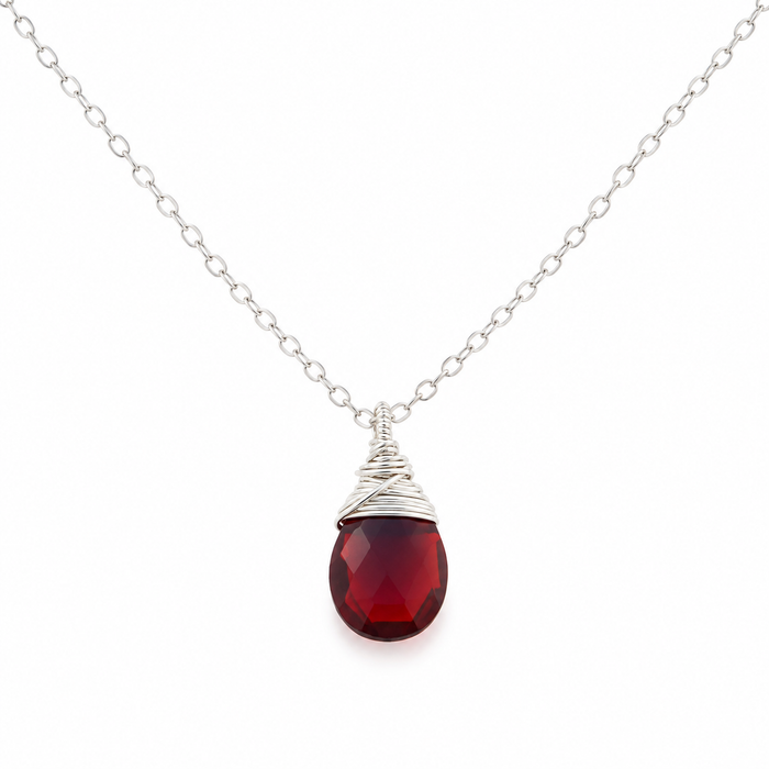 Garnet January Birthstone Necklace – Sterling Silver