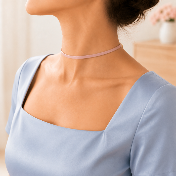 Soft Pink Genuine Leather Choker Necklace