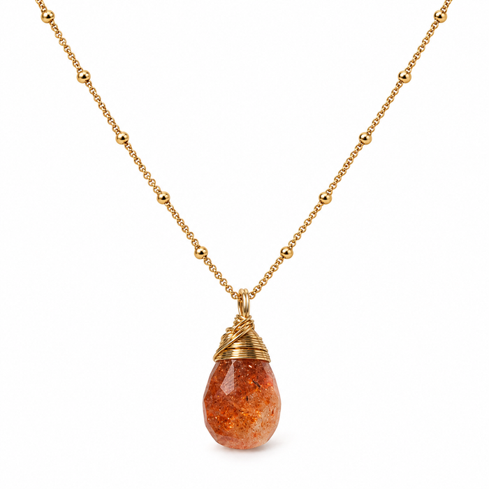 Indian Sunstone Teardrop Necklace