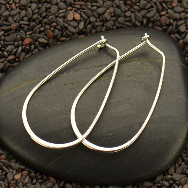 Sterling Silver Teardrop Hoop Earrings – 38x21mm Lightweight Everyday Hoops