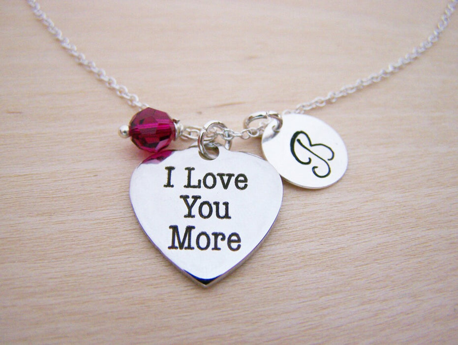 I Love You More Heart Necklace – Sterling Silver with Birthstone & Initial Charm