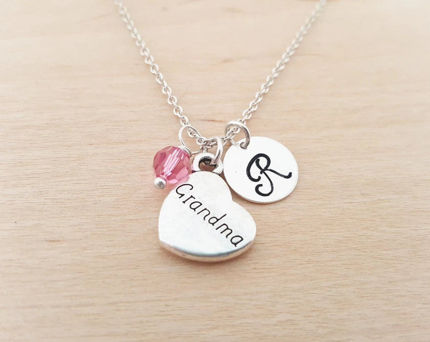Grandma Necklace – Sterling Silver with Birthstone & Initial Charm