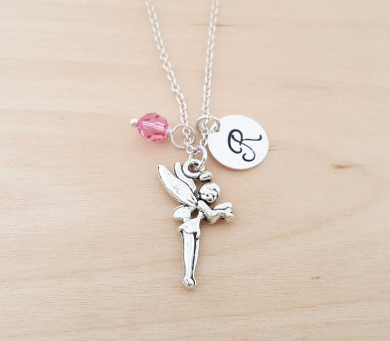 Fairy Necklace – Sterling Silver with Birthstone & Initial Charm