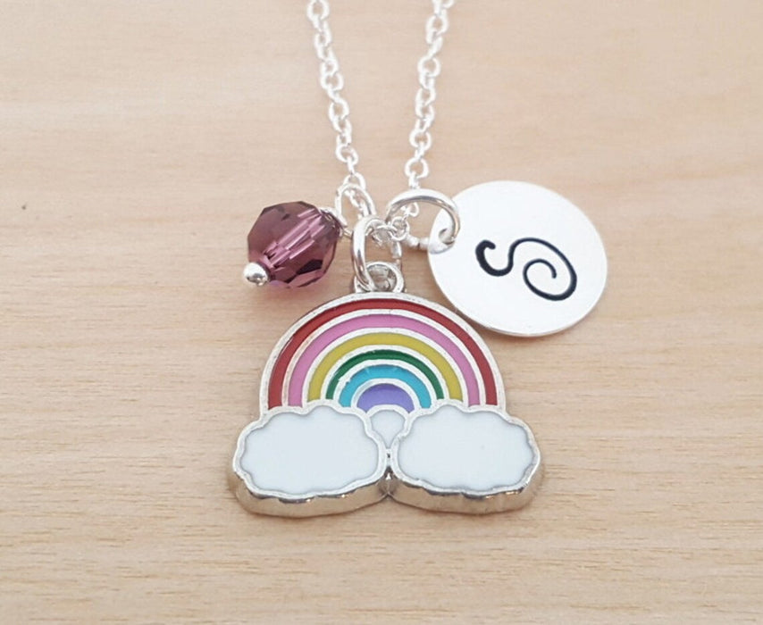 Rainbow Necklace – Sterling Silver with Birthstone & Initial Charm