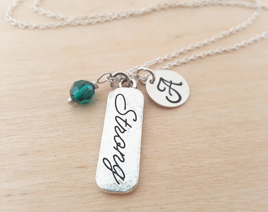 Strong Necklace – Sterling Silver with Birthstone & Initial Charm