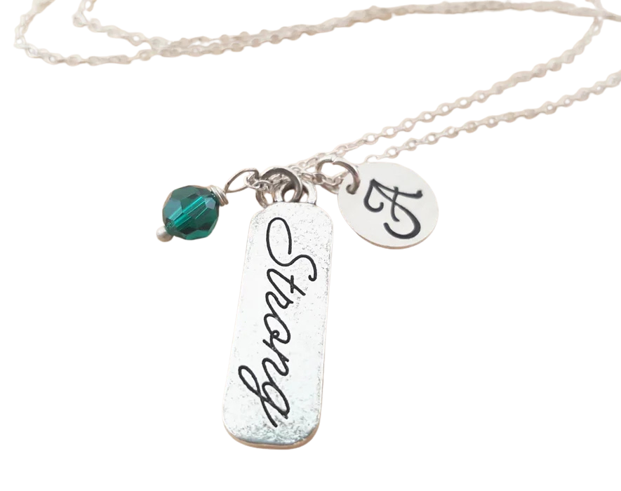Strong Necklace – Sterling Silver with Birthstone & Initial Charm