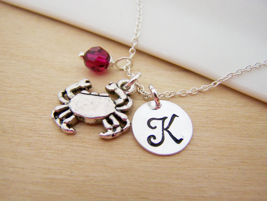 Personalized Cancer Zodiac Necklace – Sterling Silver Chain with Birthstone & Initial